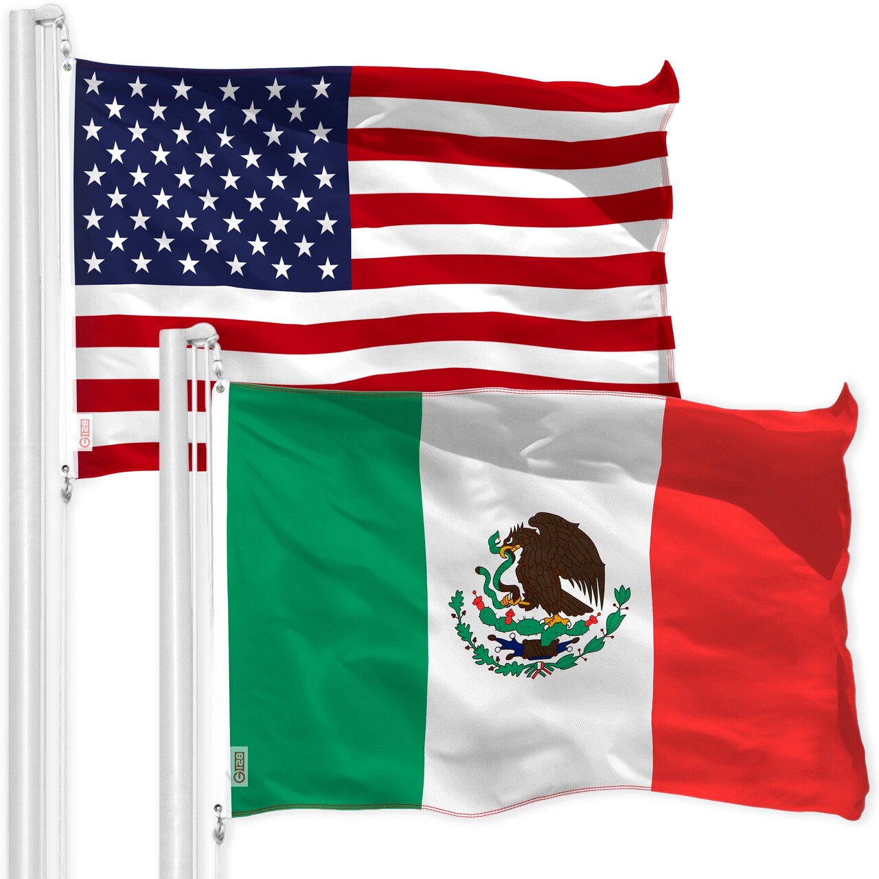 G128 Combo Pack: USA 3x5 Ft 150D Printed Stars & Mexico (Mexican) Flag 3x5 Ft 150D Printed